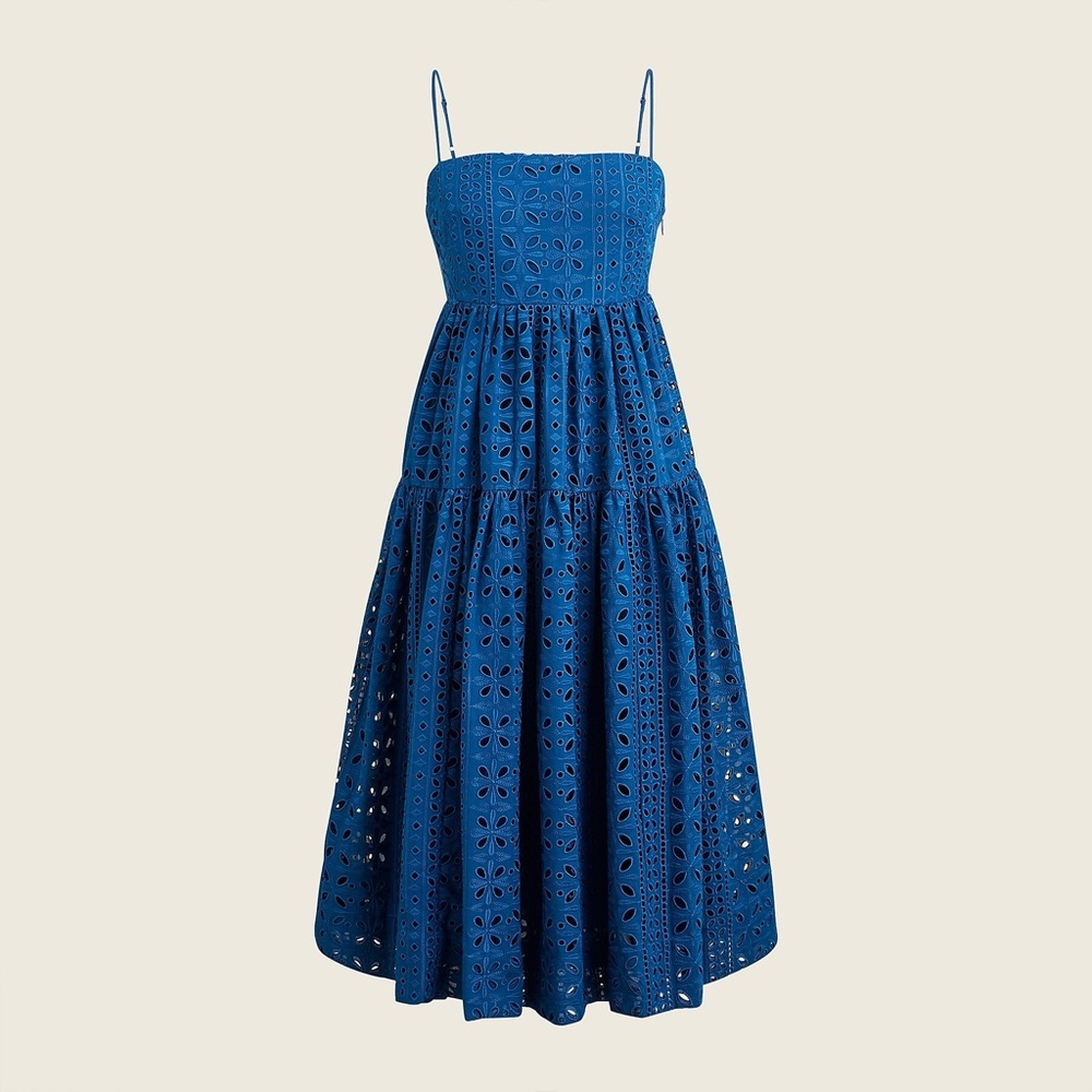 J.Crew Blue Tie-back Tiered Midi Sleeveless Sundress in eyelet, Size 4